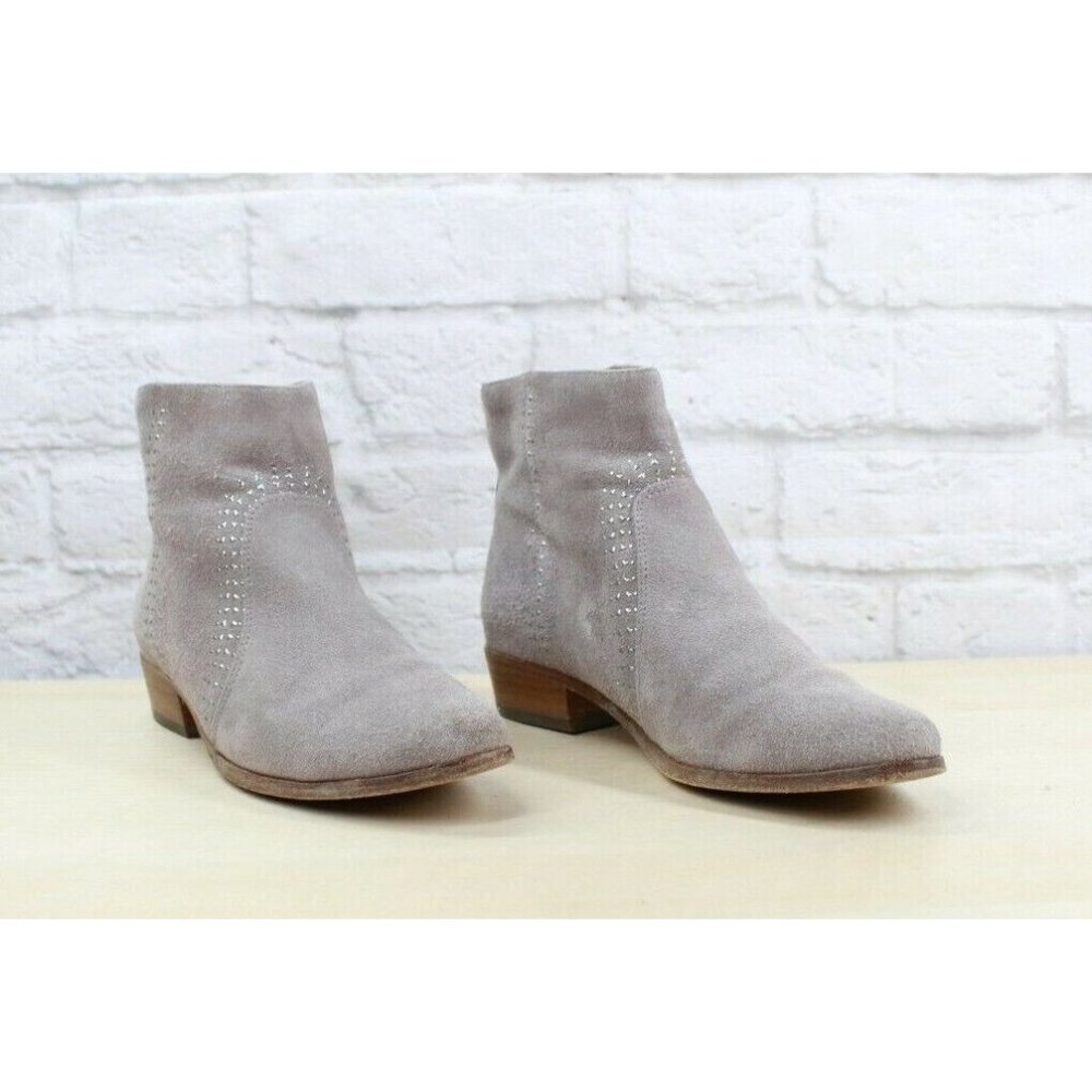 Joie Lucy Gray Suede Silver Stud Back Zip Wooden Heel Ankle Boots US 6 - Picture 3 of 9
